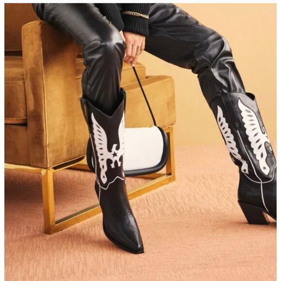 Anine Bing Black Mid Calf Tania Western Boots EU 38/ 7.5 US NEW - Picture 3 of 13